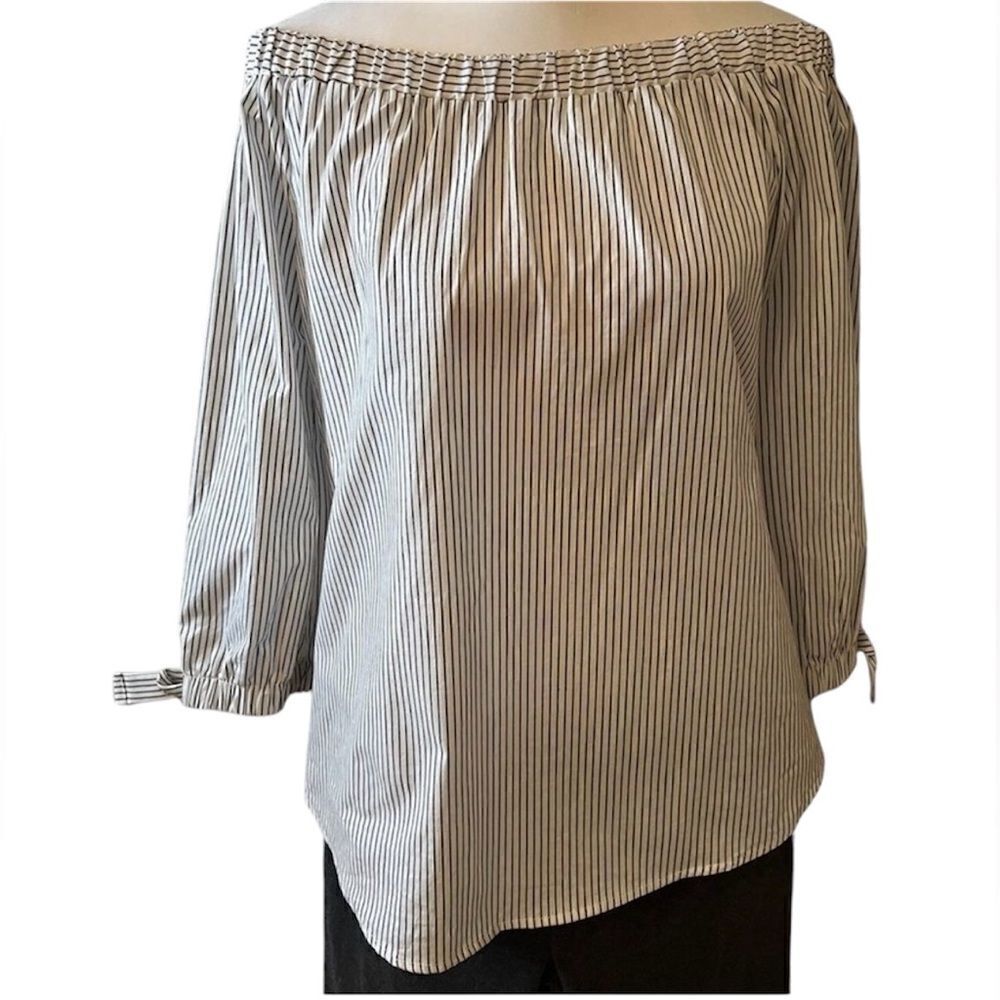 Potters pot szM off the shoulder 3/4 sleeve w/elastic striped blouse EUC